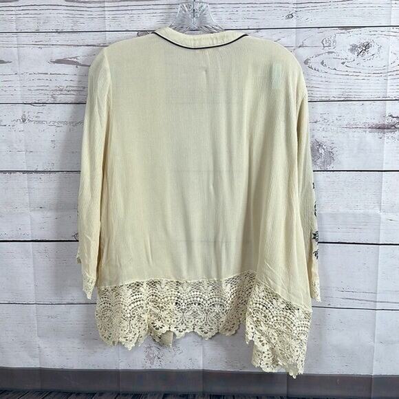 Skies are Blue Cardigan Sweater Womens XL Ivory Navy Embroidered Lace Cottage - Picture 6 of 10